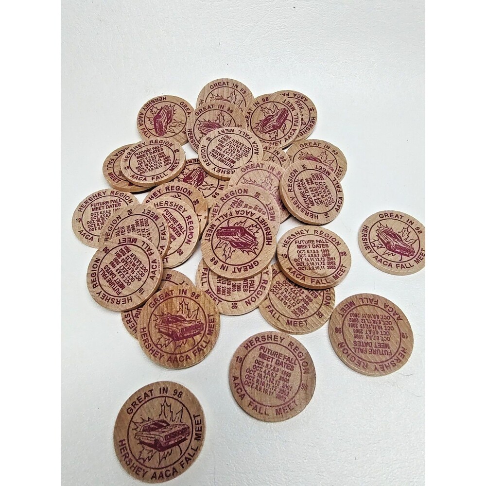 31 Vintage 1998 Hershey Pa. Fall Car Show AACA Wooden Nickel Tokens Swap Meet